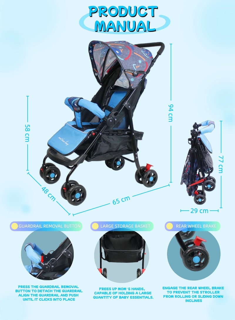 Foldable Ultra Lightweight Travel Stroller with Multi Position Reclining Seat Adjustable Canopy Foldable Storage Basket NO.1102 - Image 2